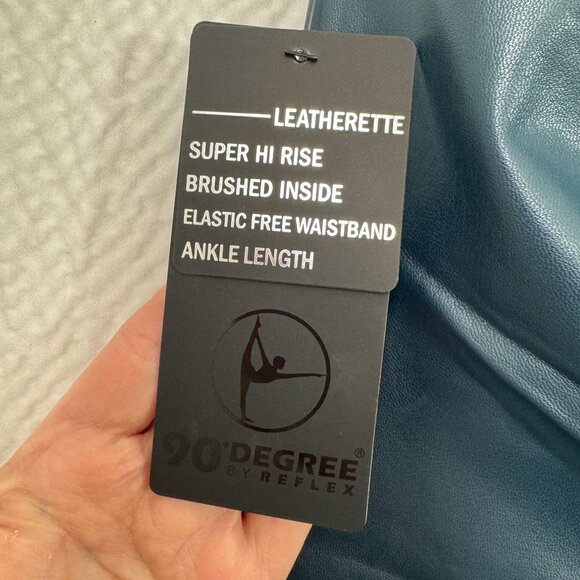 90 Degree By Reflex Arctic Navy Leatherette Ankle-Length Leggings Super Hi-Rise - Picture 4 of 9